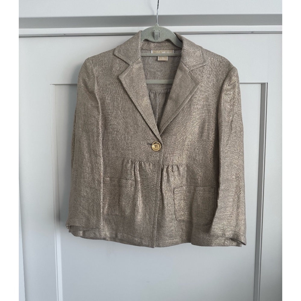 Gold Linen Single Button Blazer Jacket Michael Michael Kors